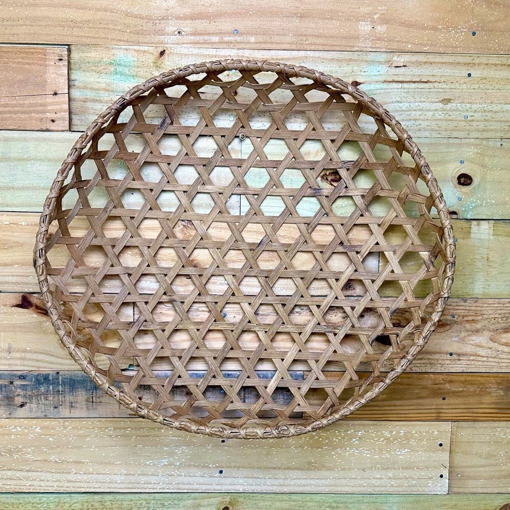 Vintage Handmade Large Hand Woven Natural Wicker Ratan Basket 25”x6” Wall Decor